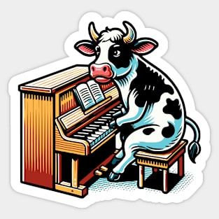 Cow Playing the Piano Sticker